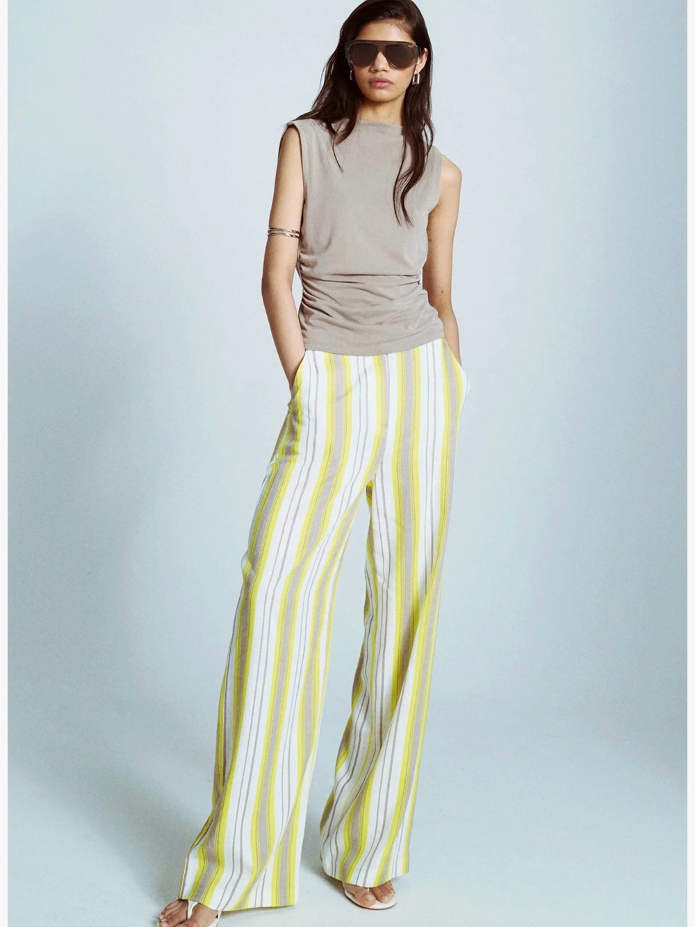 Topshop Striped Wide-Leg Pants in Yellow and White